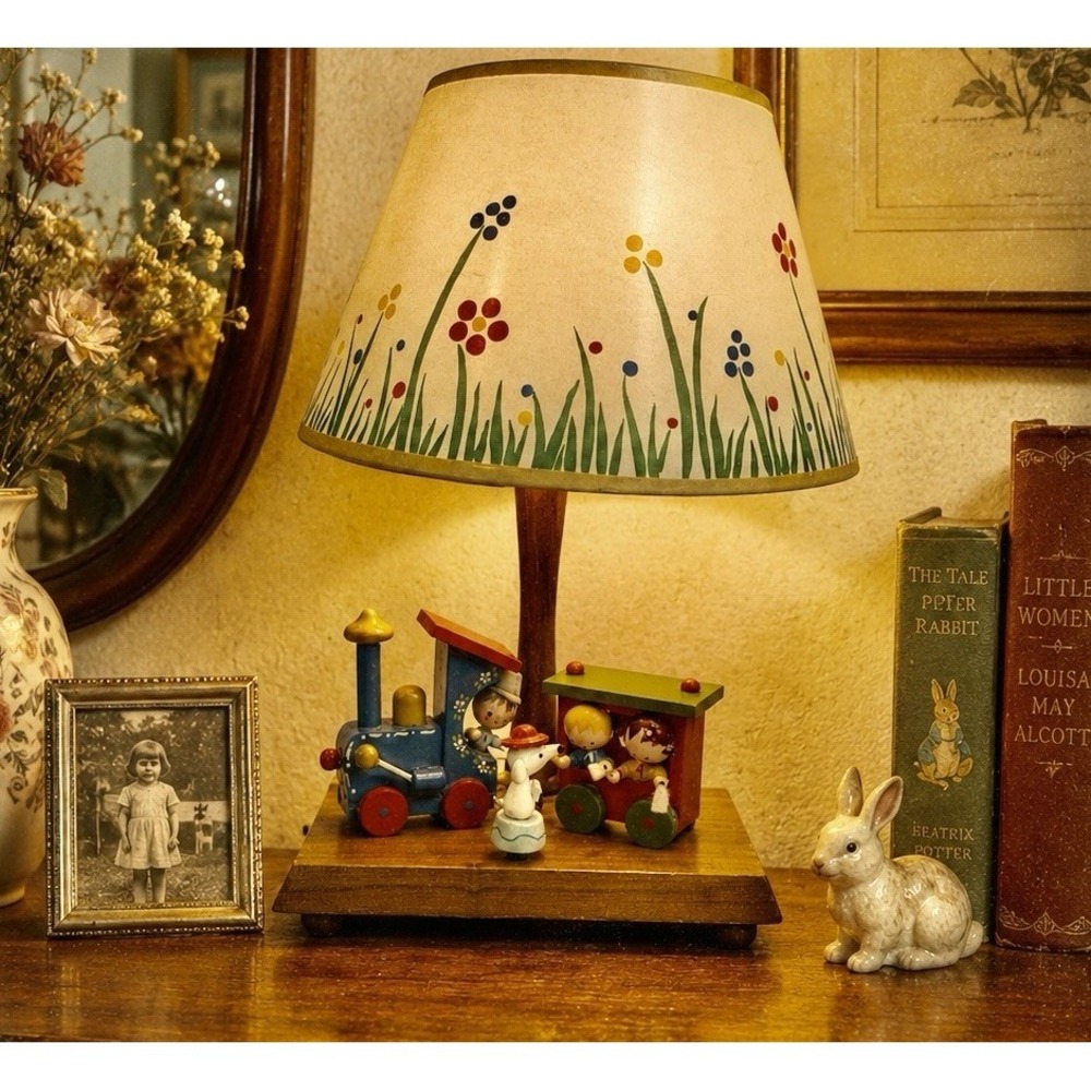 Vintage 1974 Nursery Originals Wooden Train Lamp Musical SwissTone Kids‎ Decor